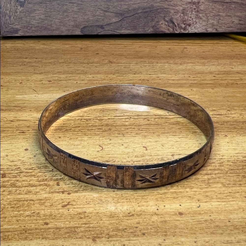 Vintage Brass Bangle with Star Design